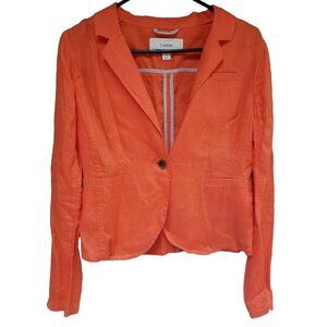 Caslon Women's Linen Blazer Jacket Small, One-Button, Orange with Notched Collar